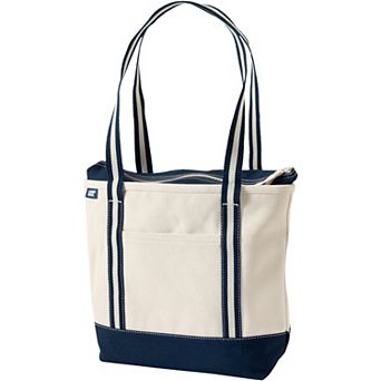 Lands' End Natural Zip Top Medium Long Handle Canvas Tote Bag