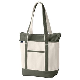 Lands' End Natural Zip Top Medium Long Handle Canvas Tote Bag