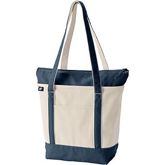 Lands' End Natural Zip Top Medium Long Handle Canvas Tote Bag