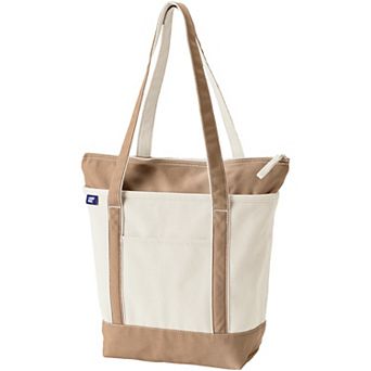 Lands' End Natural Zip Top Medium Long Handle Canvas Tote Bag