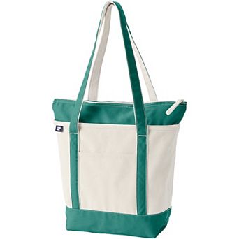 Lands' End Natural Zip Top Medium Long Handle Canvas Tote Bag