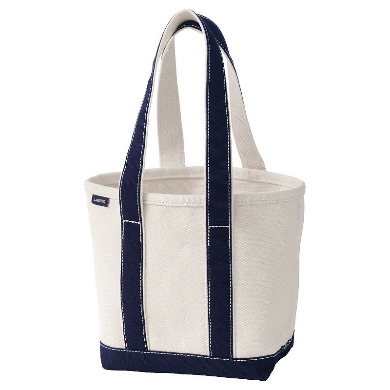 Lands' End Natural Open Top Canvas Tote Bag, Size: Small, Natural Radiant Blue
