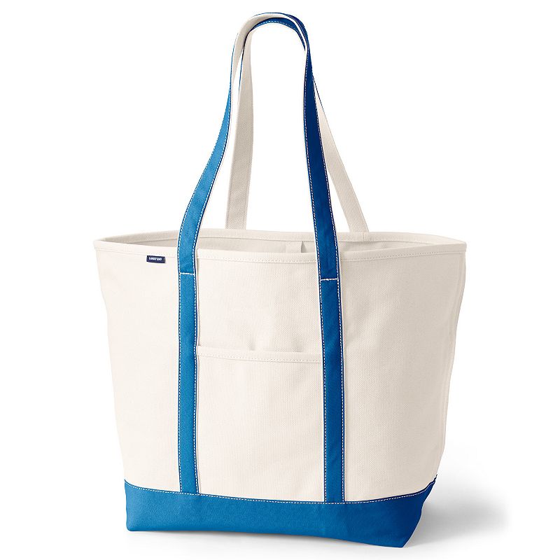 Lands' End 26-in. Natural Open Top Long Handle Canvas Tote Bag, Size: XL, Natural Beacon Blue