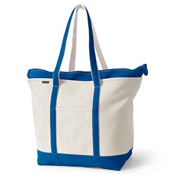Lands' End Natural Zip Top Extra Large Long Handle Canvas Tote Bag