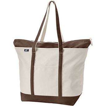 Lands' End Natural Zip Top Extra Large Long Handle Canvas Tote Bag