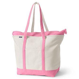 Lands' End Natural Zip Top Extra Large Long Handle Canvas Tote Bag