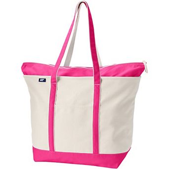 Lands' End Natural Zip Top Extra Large Long Handle Canvas Tote Bag