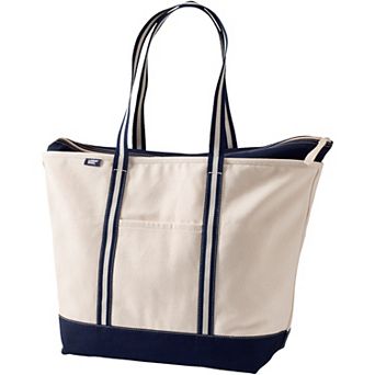 Lands' End Natural Zip Top Extra Large Long Handle Canvas Tote Bag