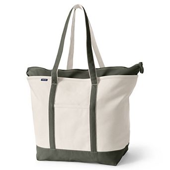 Lands' End Natural Zip Top Extra Large Long Handle Canvas Tote Bag