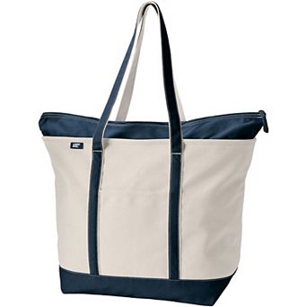 Lands' End Natural Zip Top Extra Large Long Handle Canvas Tote Bag