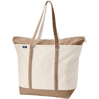 Lands' End Natural Zip Top Extra Large Long Handle Canvas Tote Bag