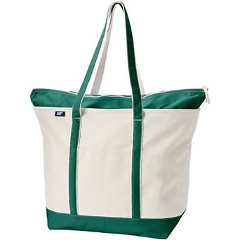 Lands' End Natural Zip Top Extra Large Long Handle Canvas Tote Bag
