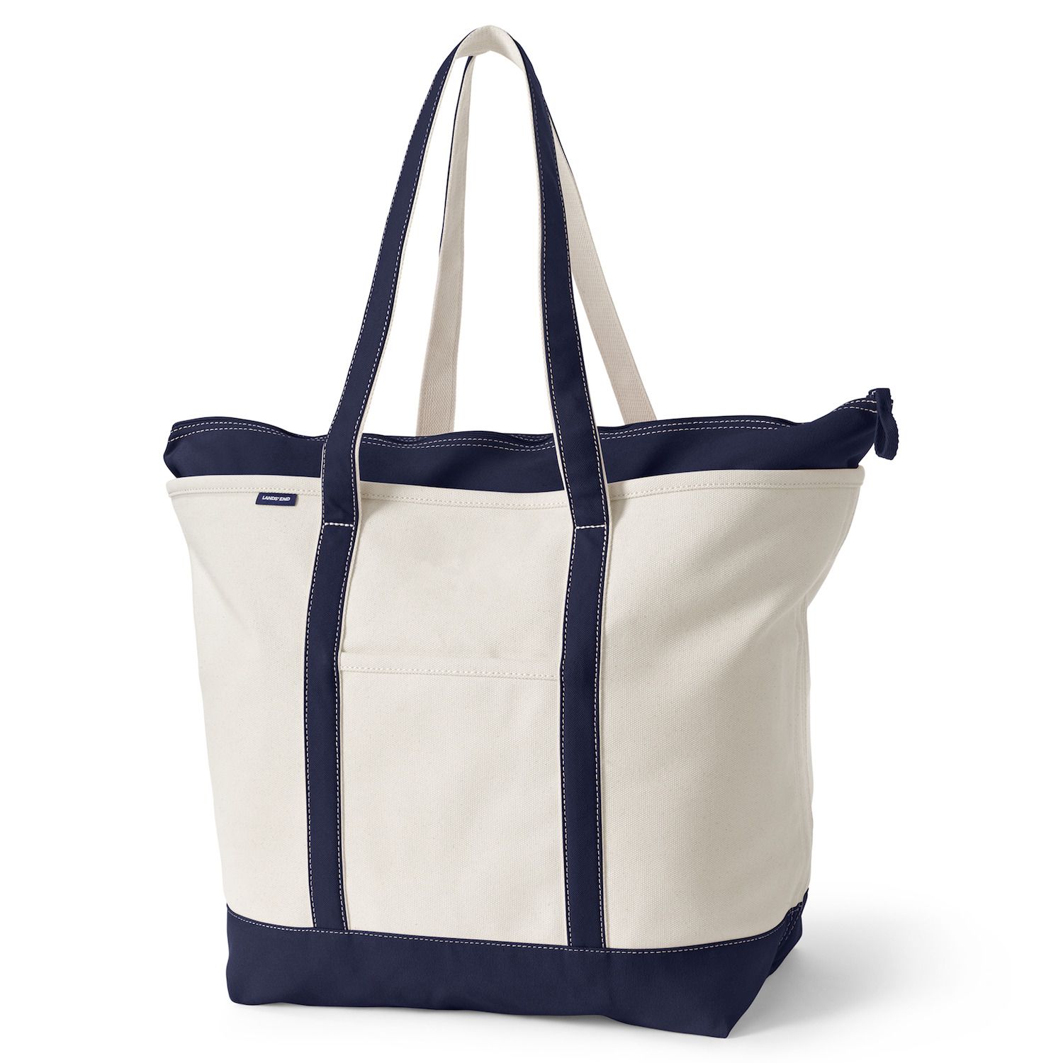 Lands' End Natural Zip Top Canvas Tote Bag