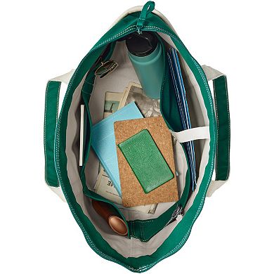 Lands' End Natural Zip Top Canvas Tote Bag