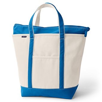 Lands' End Natural Zip Top Large Canvas Tote Bag