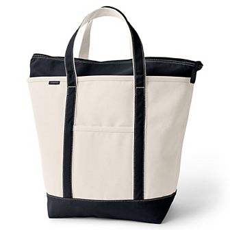 Lands' End Natural Zip Top Large Canvas Tote Bag