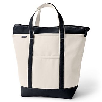 Lands' End Natural Zip Top Large Canvas Tote Bag