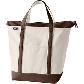 Lands' End Natural Zip Top Large Canvas Tote Bag