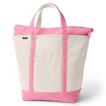 Lands' End Natural Zip Top Large Canvas Tote Bag