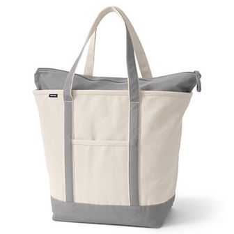 Lands' End Natural Zip Top Large Canvas Tote Bag