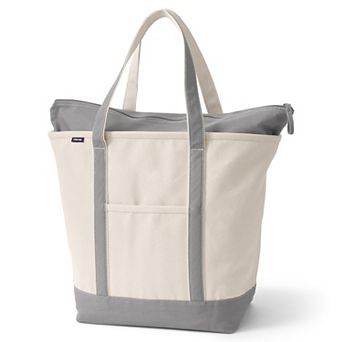 Lands' End Natural Zip Top Large Canvas Tote Bag