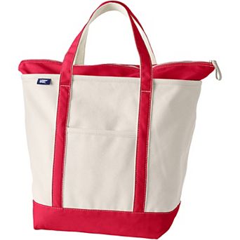 Lands' End Natural Zip Top Large Canvas Tote Bag