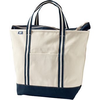 Lands' End Natural Zip Top Large Canvas Tote Bag