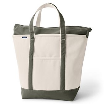 Lands' End Natural Zip Top Large Canvas Tote Bag