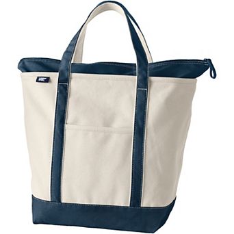 Lands' End Natural Zip Top Large Canvas Tote Bag