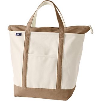 Lands' End Natural Zip Top Large Canvas Tote Bag