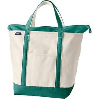 Lands' End Natural Zip Top Large Canvas Tote Bag