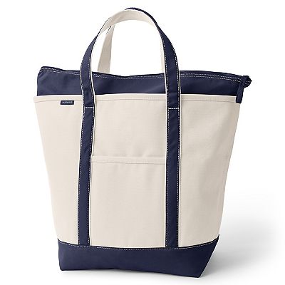 Lands End Natural Zip Top Canvas Tote Bag