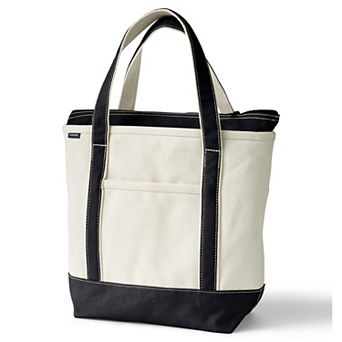 Lands' End Natural Zip Top Medium Canvas Tote Bag