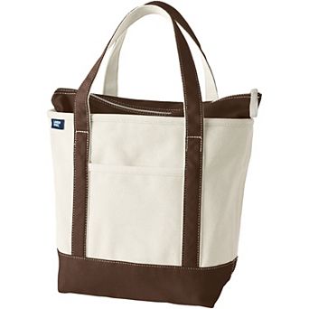 Lands' End Natural Zip Top Medium Canvas Tote Bag