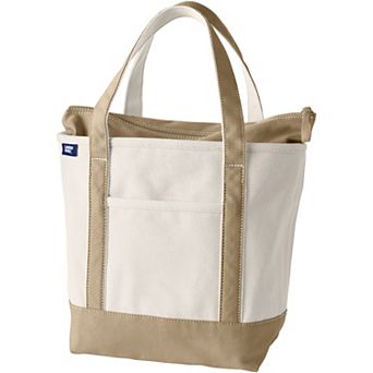 Lands' End Natural Zip Top Medium Canvas Tote Bag