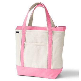 Lands' End Natural Zip Top Medium Canvas Tote Bag