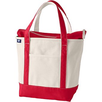 Lands' End Natural Zip Top Medium Canvas Tote Bag