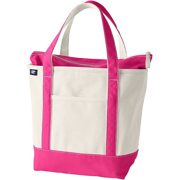 Lands' End Natural Zip Top Medium Canvas Tote Bag
