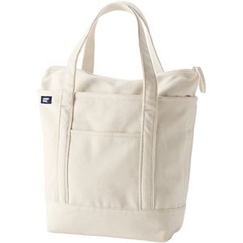 Lands' End Natural Zip Top Medium Canvas Tote Bag