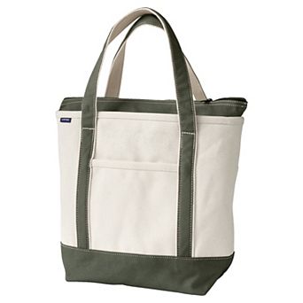 Lands' End Natural Zip Top Medium Canvas Tote Bag