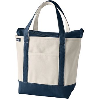 Lands' End Natural Zip Top Medium Canvas Tote Bag