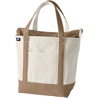 Lands' End Natural Zip Top Medium Canvas Tote Bag