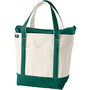 Lands' End Natural Zip Top Medium Canvas Tote Bag