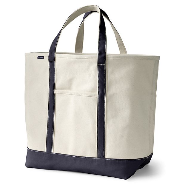 Lands' End Large Natural 5 Pocket Zip Top Canvas Tote Bag