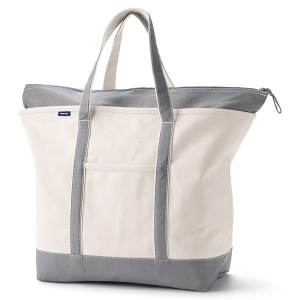 Lands' End Natural Zip Top Canvas Tote Bag