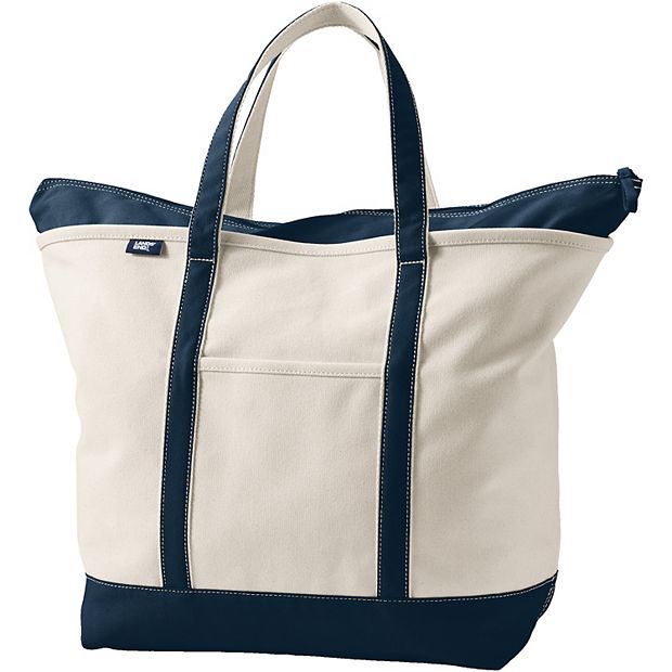 Lands End Natural Zip Top Canvas Tote Bag