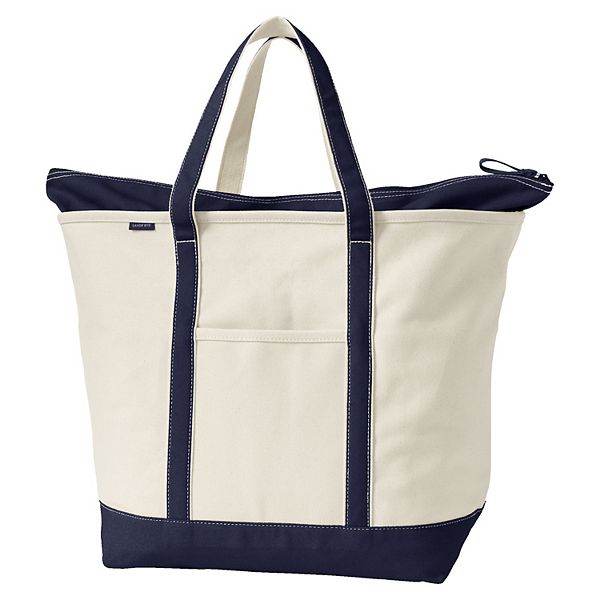 Lands' End Unisex-Adult Natural 5 Pocket Zip Top Canvas Tote Bag