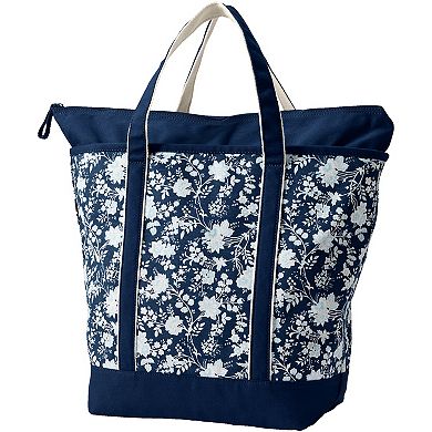 Lands' End Zip Top Canvas Printed Tote Bag