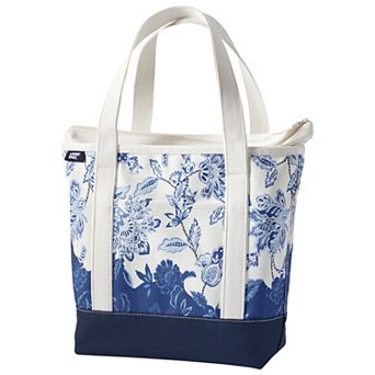 Lands' End Zip Top Printed Canvas Medium Tote Bag