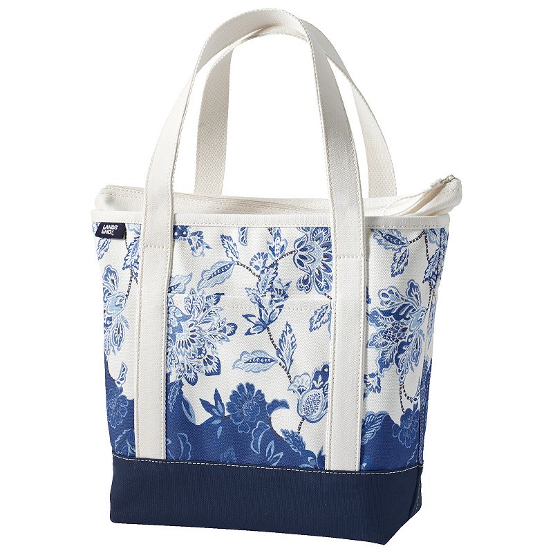 Lands' End Zip Top Printed Canvas Medium Tote Bag